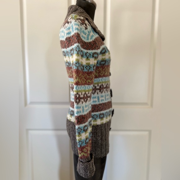 Kenzie Fair Isle Toggle Wool Blend Cardigan Small Cozy Cabin Knit - Picture 3 of 11